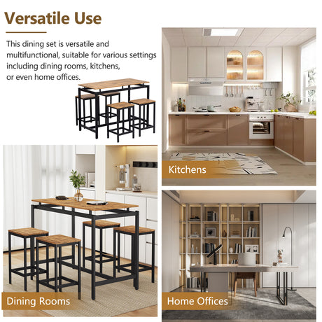 TREXM 5-piece compact bar table with table and stool - modern industrial design brown - V.I.P Digital Presence