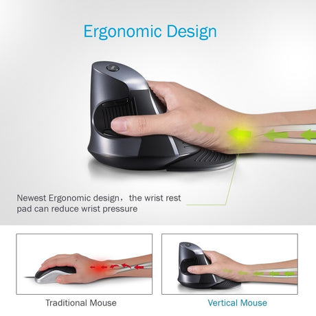 Delux M618GX Ergonomic Vertical Wireless Mouse 6 Buttons 1600DPI Optical Mouse With 3 Colors Silicon Rubber Case For PC Laptop - V.I.P Digital Presence