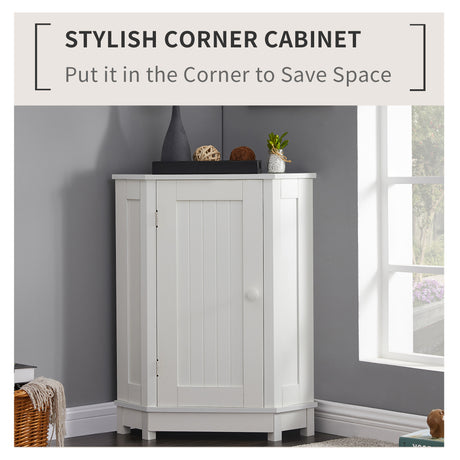 White Bathroom Cabinet Triangle Corner Storage Cabinet with Adjustable Shelf Modern Style MDF Board - V.I.P Digital Presence
