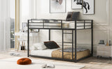 Full over Full Metal Bunk Bed Low Bunk Bed with Ladder Black