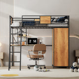 Twin Size Loft bed with L-shape Desk and Wardrobe, Black - V.I.P Digital Presence
