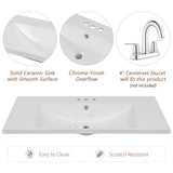 36" Single Bathroom Vanity Top with White Basin  3-Faucet Holes Ceramic  White - V.I.P Digital Presence