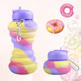 Botella de silicona plegable tipo donut, ideal para deportes al aire libre, portátil y para viajes. 