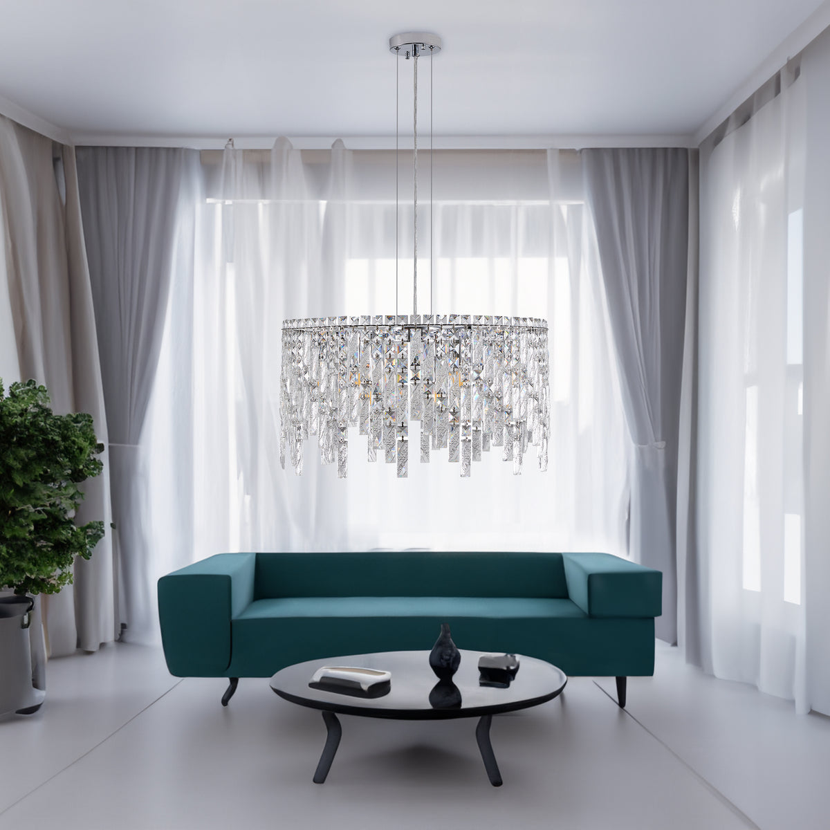 Deluxe round silver crystal chandelier, modern rectangular chandelier (excluding light bulbs) - V.I.P Digital Presence