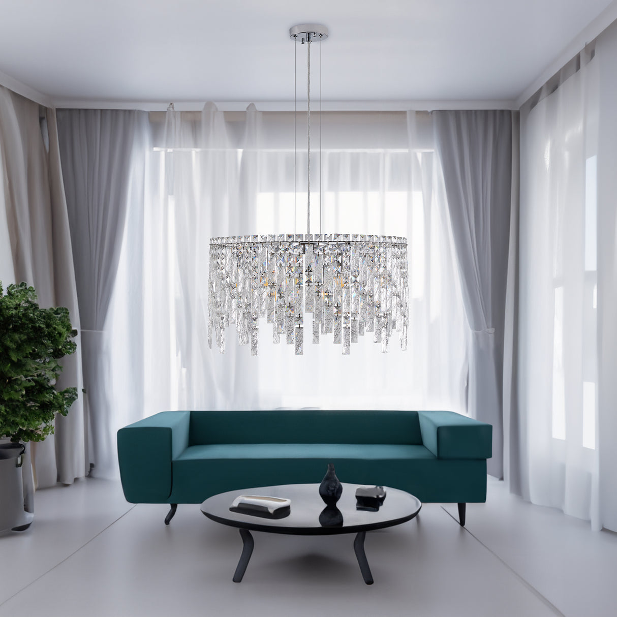 Deluxe round silver crystal chandelier, modern rectangular chandelier (excluding light bulbs) - V.I.P Digital Presence