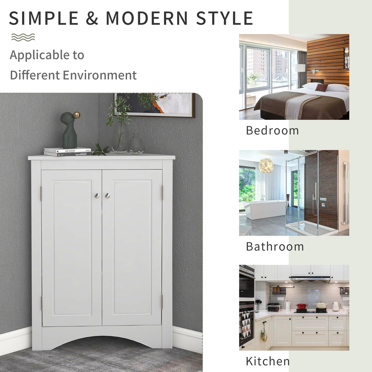 White Triangle Bathroom Storage Cabinet with Adjustable Shelves, Freestanding Floor Cabinet for Home Kitchen - V.I.P Digital Presence