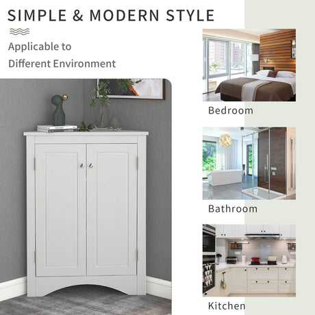 White Triangle Bathroom Storage Cabinet with Adjustable Shelves, Freestanding Floor Cabinet for Home Kitchen - V.I.P Digital Presence