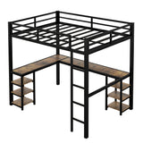 Full metal loft bed with desk and shelf, loft bed with ladder and guardrail, bedroom loft bed frame, black - V.I.P Digital Presence