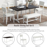 TOPMAX Farmhouse 6-Piece Trestle Dining Table Set with Upholstered Dining Chairs and Bench  59inch, White