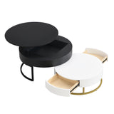 Modern Round Lift-top Nesting Coffee Tables with 2 Drawers White & Black