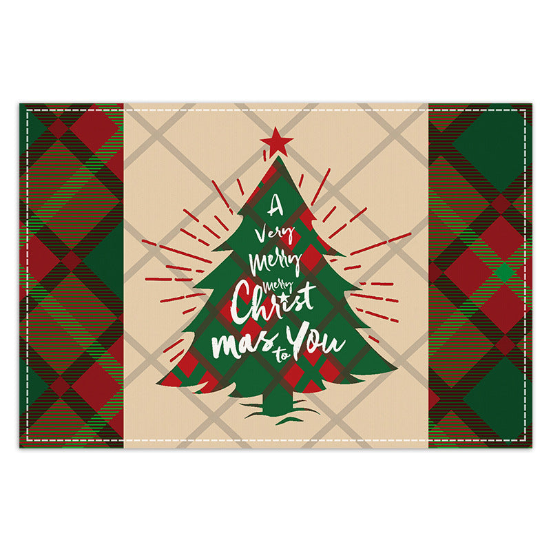 Christmas table mat with white linen snowman checkered print - V.I.P Digital Presence
