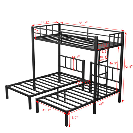 Twin over Twin & Twin Bunk Beds for 3, Twin XL over Twin & Twin Bunk Bed Metal Triple Bunk Bed, Black - V.I.P Digital Presence