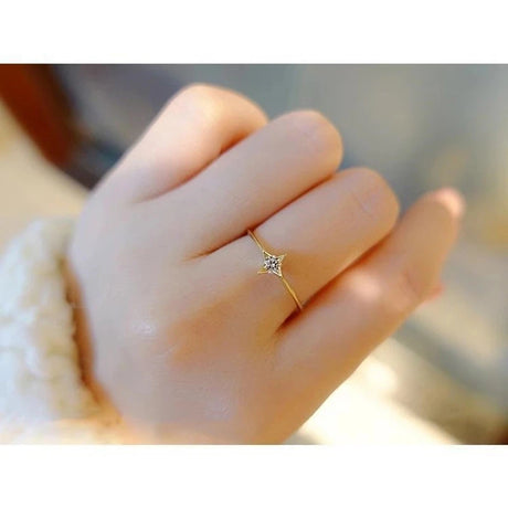 925 Sterling Silver Single Zircon Ring Simple Geometric Slim Finger Party Wedding Gold Ring Accessories Jewelry - V.I.P Digital Presence
