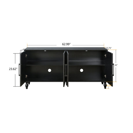 Carved Flower Door Large Storage Cabinet With Metal Handle Suitable For Living Room, Kitchen, Entryway(BLACK) - V.I.P Digital Presence