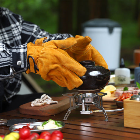 Outdoor BBQ flame-retardant gloves thickened cowhide cover wear-resistant camping protective cover - V.I.P Digital Presence