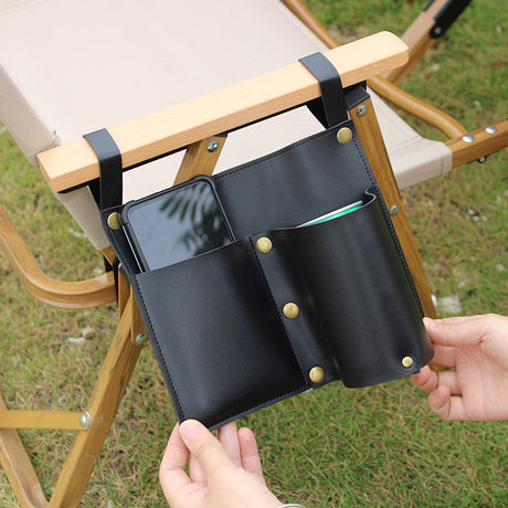 Camping chair leather storage bag mobile phone beer beverage storage bag outdoor chair side bag miscellaneous storage - V.I.P Digital Presence