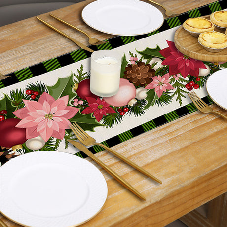 Christmas plaid linen table flag floral ball printed tablecloth entrance small tablecloth living room counter decoration tea flag - V.I.P Digital Presence