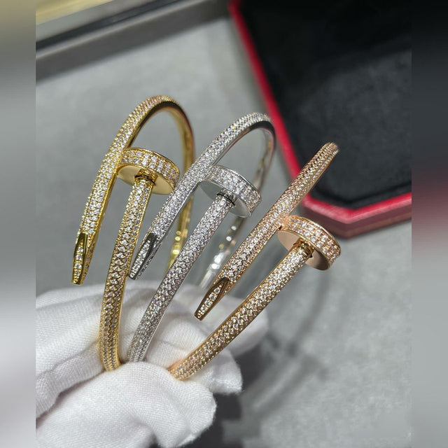 V-Gold Diamond Pavé Screw Cuff for Couples - Titanium Steel Open-Close Clasp - V.I.P Digital Presence