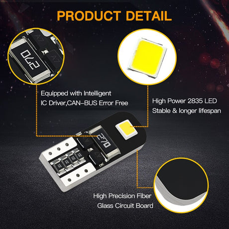 10Pcs W5W T10 LED Canbus Light Bulbs for Audi BMW VW Mercedes Car Interior Dome Light Trunk Lamp Parking Lights Error Free 12V - V.I.P Digital Presence