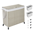 Laundry Hamper With Lid PE Rattan Powder Coating Frame Clothes Hampers with 02 Removable Bags, Wheels, 160L, Grey Color - V.I.P Digital Presence