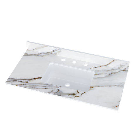 43 inch marble countertop with base rectangular central sink and 4-inch high splash guard, pre drilled 8-inch faucet hole ，white - V.I.P Digital Presence