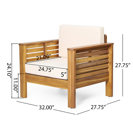 ( Set of 2) Outdoor Acacia Wood Club Chairs with Cushions, Teak+Beige, 27.75"D x 32"W x 27.75"H - V.I.P Digital Presence