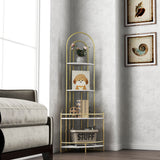 Gold 4-Tier Corner Bookshelf, Modern Style, Plant Stand with Metal Frame - V.I.P Digital Presence