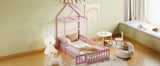 Wooden Twin Size Children's Bed with Detachable Headboard and Integrated Clothes Drying Rack, Pink - V.I.P Digital Presence