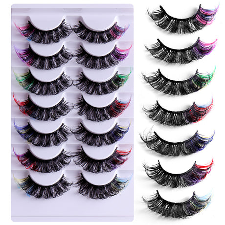 7 Pairs Of Colorful Fried Eyelashes Multi-Layer Thick Cross Mink Hair Imitation D Color Mix 7 - V.I.P Digital Presence