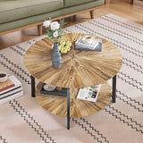 31.5 "Round Coffee Table Stand Wooden Double Layer Coffee Table with Open Storage Space and Metal Table Legs