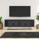 U-Can Modern TV Stand for TVs up to 80 Inches with 4 Cabinets with Metal Legs and Handles for Living room, Black - V.I.P Digital Presence