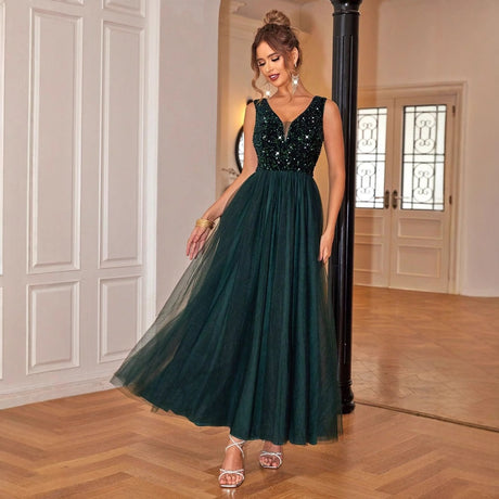 ElegantStyle Sexy Sleeveless Women's Shiny Mesh Splicing Swing Dress - V.I.P Digital Presence