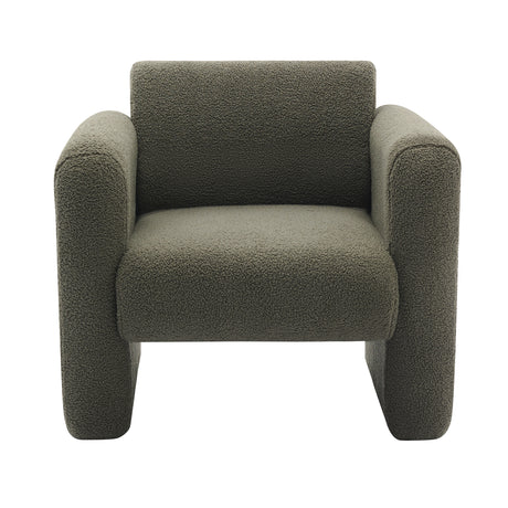 Modern style chair with sheepskin Sherpa fabric soft cushion, comfortable armchair, soft with backrest and pillow, seaweed green - V.I.P Digital Presence
