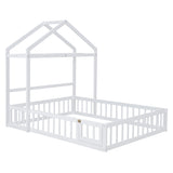 Wooden Full Size Children's Bed with Detachable Headboard and Integrated Clothes Drying Rack, White - V.I.P Digital Presence