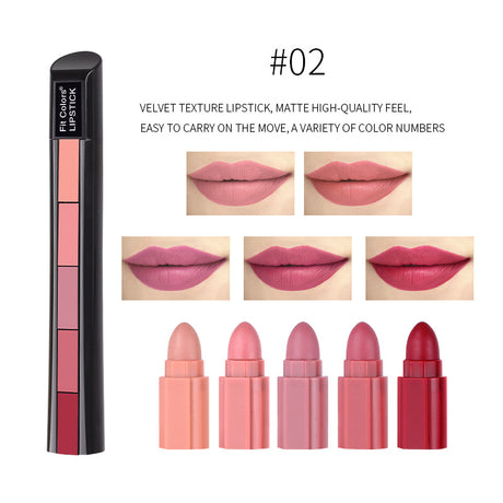 Fit Colors Matte 5-Color Lipstick Combination 5 Matte Velvet Color Non-Stick Cup Lip Gloss Lipstick - V.I.P Digital Presence