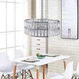 Modern crystal drum pendant light, 6-light pendant light, with silver metal frame (excluding light bulb) - V.I.P Digital Presence