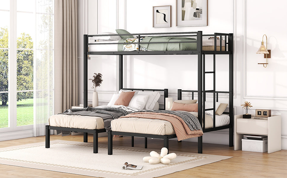 Twin over Twin & Twin Bunk Beds for 3, Twin XL over Twin & Twin Bunk Bed Metal Triple Bunk Bed, Black - V.I.P Digital Presence
