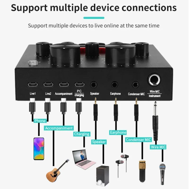 V8 Professional Sound Card Streaming Live Broadcast Podcast Recording Studio Equipment Voice Changer Audio Interface SoundCard - V.I.P Digital Presence
