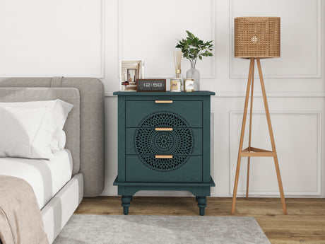 Hollow-Carved 3 Drawer Dresser Storage Chest with Metal Handles For Living Room Bedroom - V.I.P Digital Presence