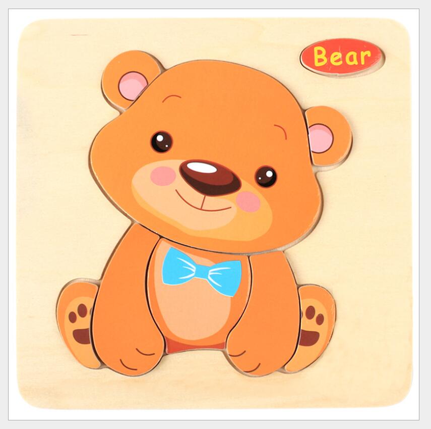 Rompecabezas 3D de madera para niños, juguete educativo de aprendizaje temprano con dibujos de animales, vehículo, rompecabezas de madera, #L505