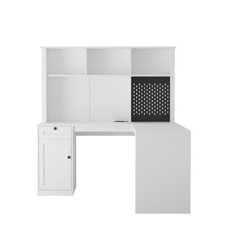 Corner gaming computer desk with socket, drawers, bookshelf and writing desk, modern L-shaped learning desk with storage space - V.I.P Digital Presence