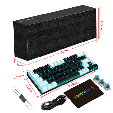 68 keys, 60% keyboard, customized color blocked keycaps, RGB mechanical keyboard, MINI set, plug-in blue axis ice blue disc - V.I.P Digital Presence