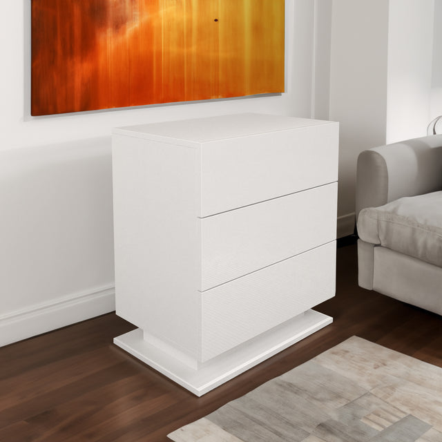 LED Nightstand with 3 drawers,White bedside Table ,Modern End Side Table for Bedroom - V.I.P Digital Presence