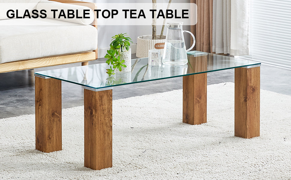 Glass-Top Coffee Table tea table with MDF Legs - Stylish Blend of Elegance and Durability 44.9"*21.7"*16.9"