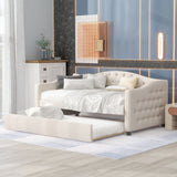 Upholstered Twin Size Daybed with Trundle, Beige