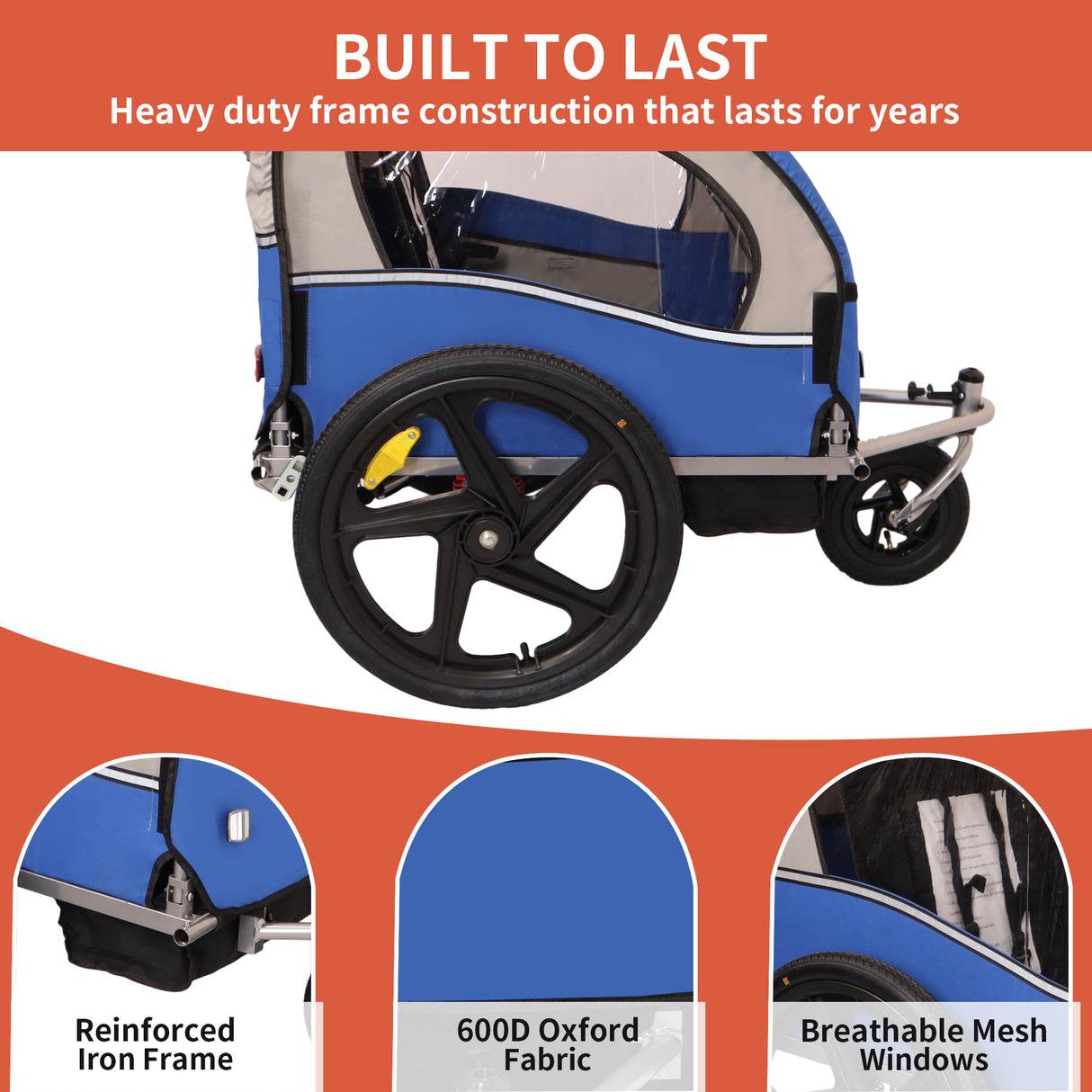 2-in-1 Double 2 Seat Bicycle Bike Trailer Jogger Stroller for Kids Children