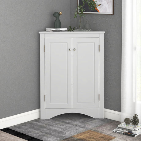 White Triangle Bathroom Storage Cabinet with Adjustable Shelves, Freestanding Floor Cabinet for Home Kitchen - V.I.P Digital Presence