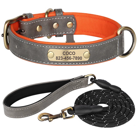 Personalized Dog Collar Leash Set Custom PU Leather Dogs Tag Collars Free Engraved Nameplate For Small Medium Large Dogs Pitbull - V.I.P Digital Presence