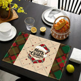 Christmas table mat with white linen snowman checkered print - V.I.P Digital Presence