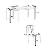 TOPMAX 65 "5-piece set with wheels, expandable dining table set, 17.7" pull-out side table and small dining chairs, natural